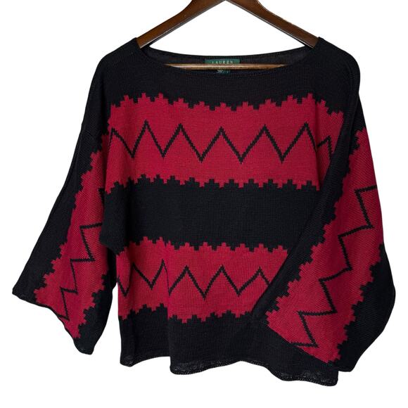 Ralph Lauren Vintage 100% Linen Southwestern Knit Sweater Top Dolman Boxy Large - Picture 1 of 4